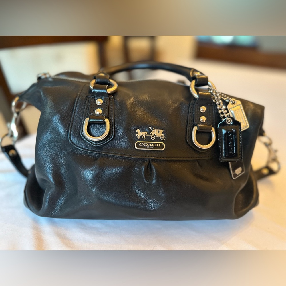 COACH Black Leather Madison Satchel Bag Purse